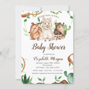 Invitación Oveja de animales de la selva baja de Baby Shower