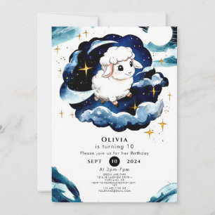 Invitación Oveja de Cumpleaños de Pastel Encantado