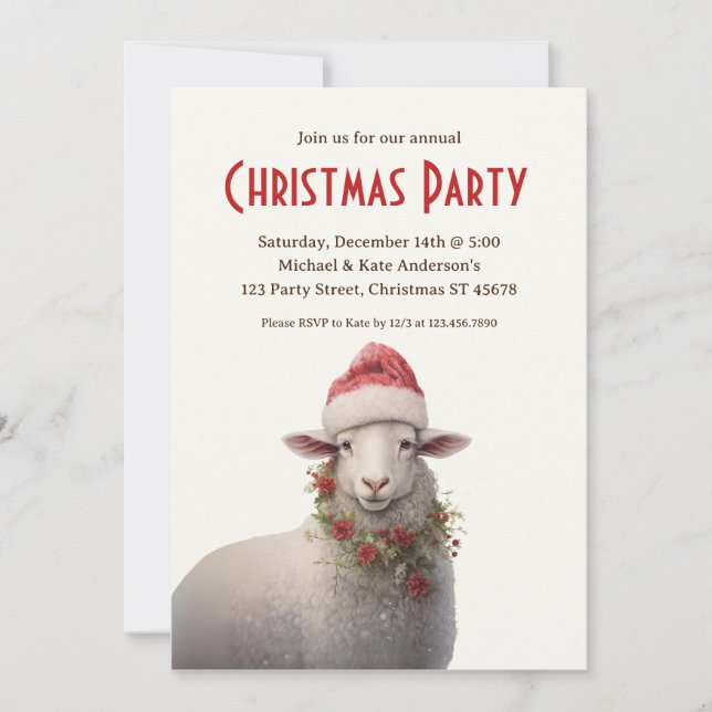 Invitación Oveja en Santa Hat Farm Animal Navidad Fiesta (Anverso)