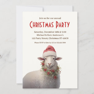 Invitación Oveja en Santa Hat Farm Animal Navidad Fiesta