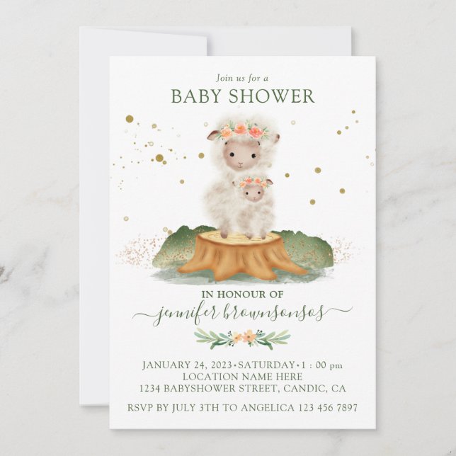 Invitación Oveja Mamá Conejito Bebé (Anverso)