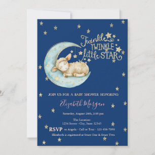 Invitación Oveja Pequeña,Luna,Brillo Estrella Titilante Baby 