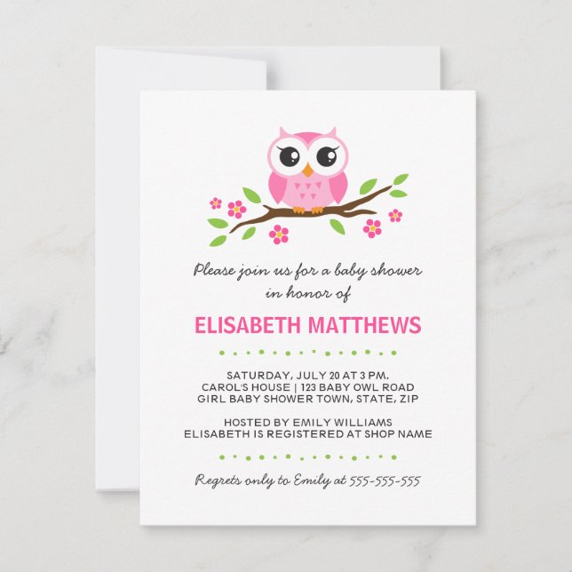 Invitación Oveja rosa en rama floral chica ducha bebé (Anverso)