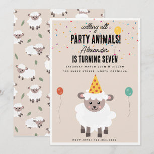 Invitación Ovejas Cordero Lindo Granja Cumpleaños Animales Fi