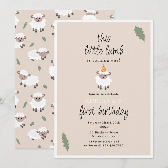 Invitación Ovejas Cordero Lindo Granja Cumpleaños Fiesta Anim (Anverso / Reverso)