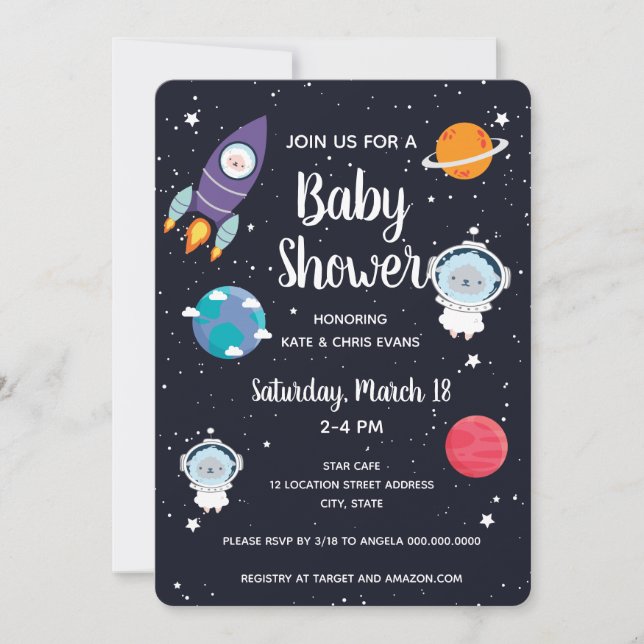 Invitación Ovejas en la Galaxia de la Marina Espacial Baby Sh (Anverso)