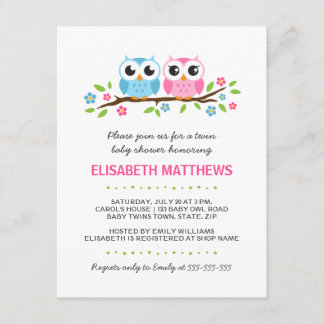 Invitación Ovejas gemelas con rama floral chica ducha bebé