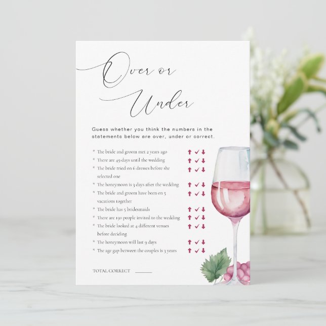 Invitación Over or Under Vino before Vows Bridal Shower Game (Anverso de pie)