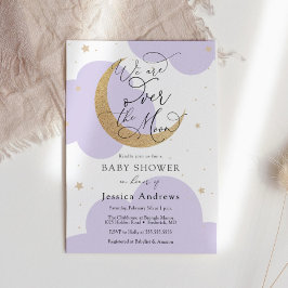 Invitación Over the Gold Moon Purple Baby Shower invitation