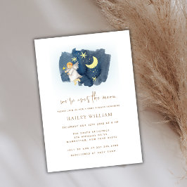 Invitación Over the Moon Angel Moon Star Baby Shower