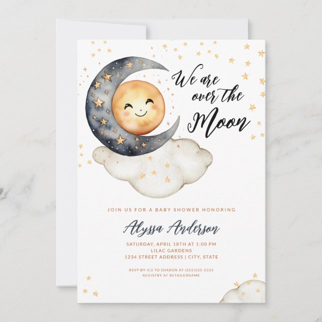 Invitación Over the Moon Baby Shower (Anverso)
