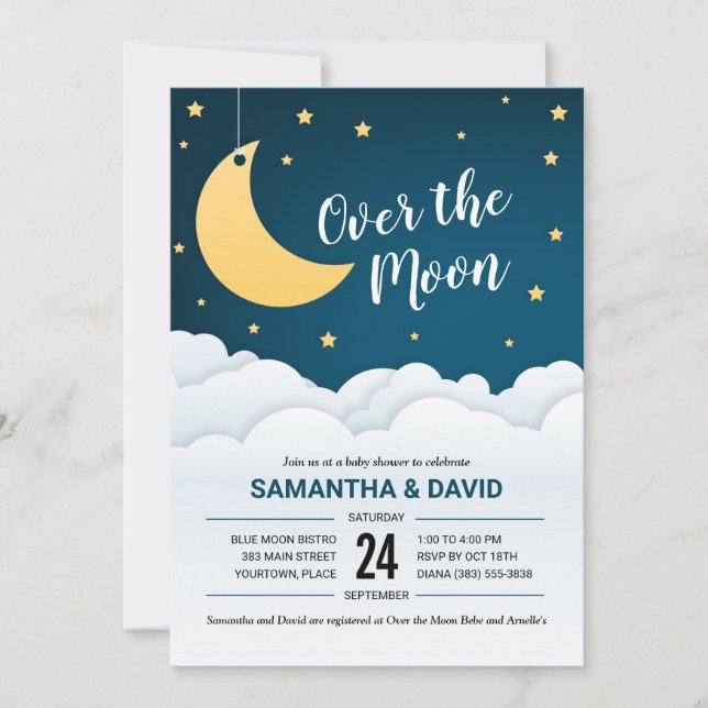 Invitación Over the Moon Baby Shower (Anverso)