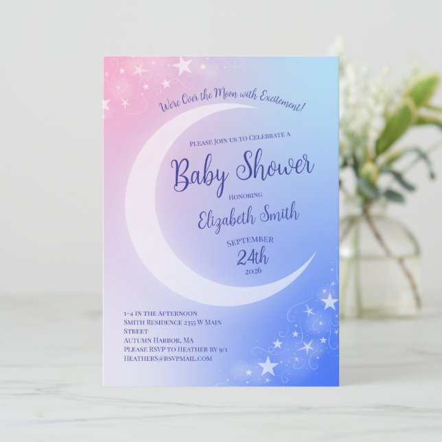 Invitación Over the Moon Baby Shower (Anverso de pie)