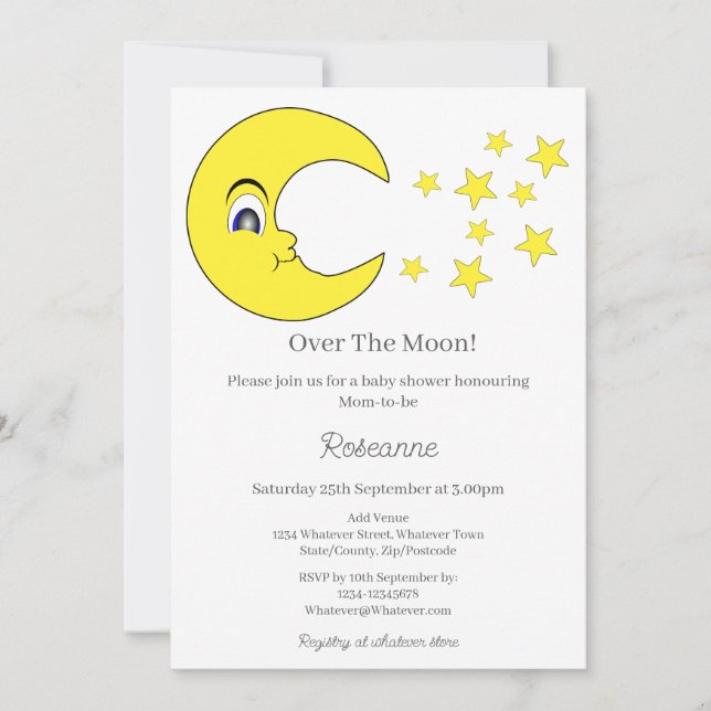 Invitación Over The Moon Baby Shower (Anverso)