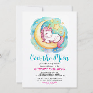Invitación Over the Moon Baby Shower – Sleeping Unicorn
