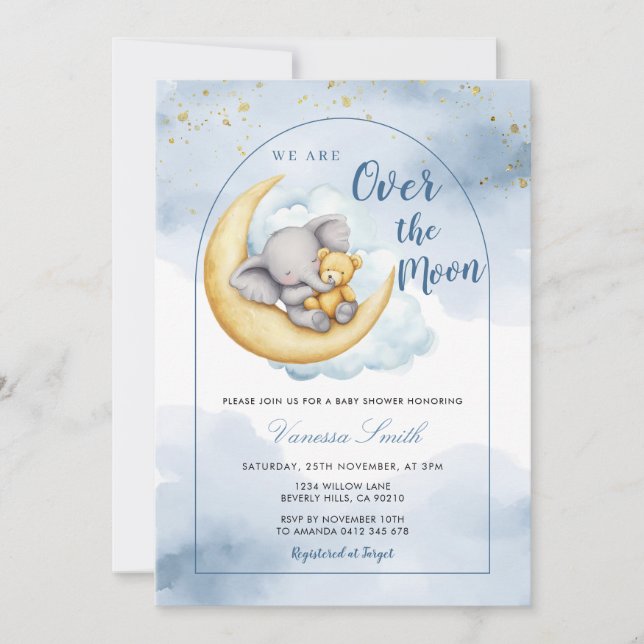 Invitación Over The Moon Boy Girl Baby Shower Invitation (Anverso)