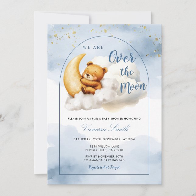 Invitación Over The Moon Boy Girl Baby Shower Invitation (Anverso)