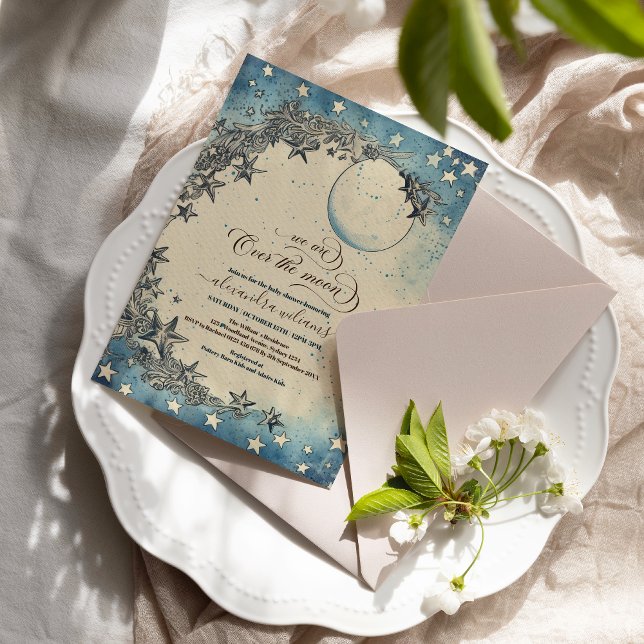 Invitación Over the Moon Dreamy Baby Shower (Subido por el creador)