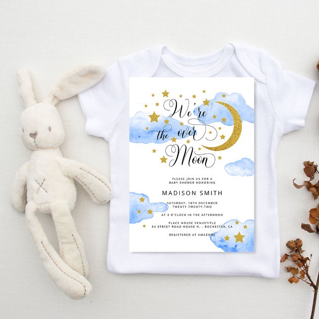 Invitación Over the Moon Dreamy Gold Boy Baby Shower (Subido por el creador)