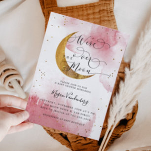 Invitación Over the Moon Dreamy Gold Chica Baby Shower