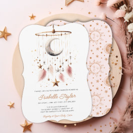 Invitación Over the Moon Dreamy Gold Chica Baby Shower