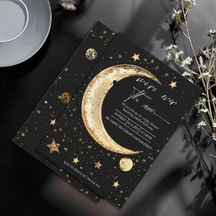 Invitación Over the Moon Gold Sky Baby Shower
