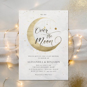 Invitación Over the Moon Gold White Dreamy Sky Baby Shower