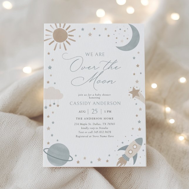 Invitación Over the Moon Outer Space Baby Shower (Subido por el creador)