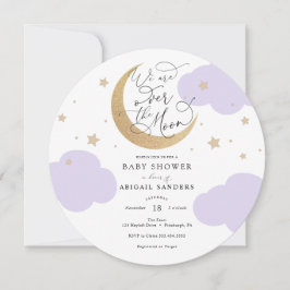 Invitación Over the Moon Purple Baby Shower Invitation