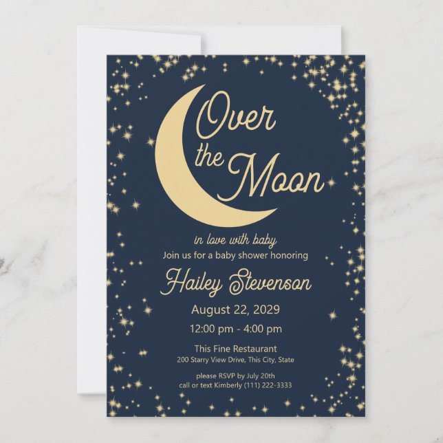 Invitación Over the Moon Starry Sparkle Baby Shower (Anverso)