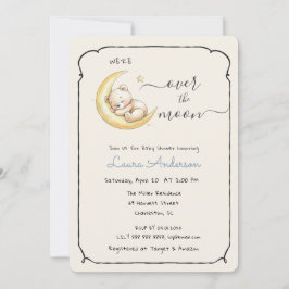 Invitación Over The Moon Teddy Bear Baby shower