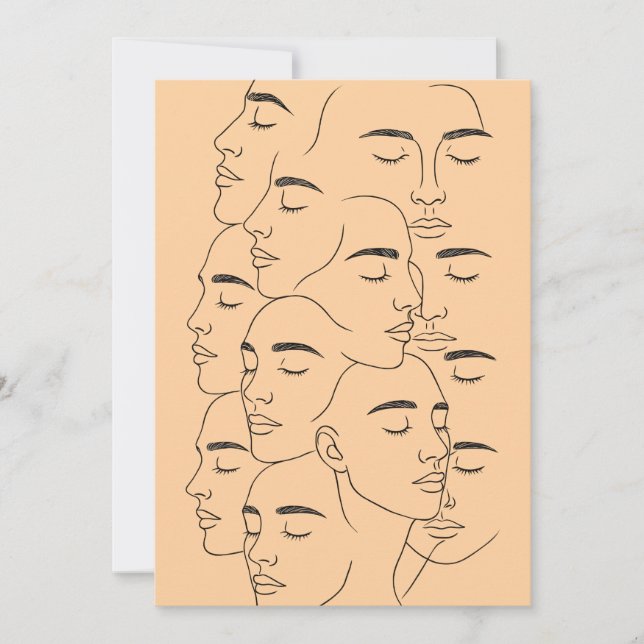 Invitación Overlapping Faces Print, Minimalist Line Art, Face (Anverso)