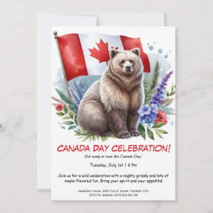 Invitación owerful Grizzly Bear y canadiense   Día de Canadá