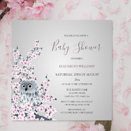 Invitación Owl And Cherry Blossoms Baby Shower