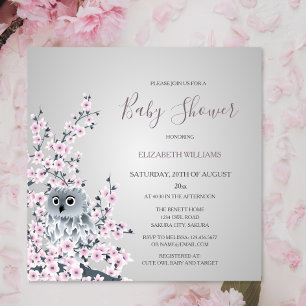 Invitación Owl And Cherry Blossoms Baby Shower
