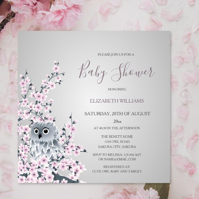 Invitación Owl And Cherry Blossoms Baby Shower (Subido por el creador)