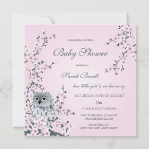 Invitación Owl And Cherry Blossoms Baby Shower