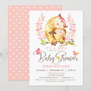 Invitación Owl Baby Shower, Chica