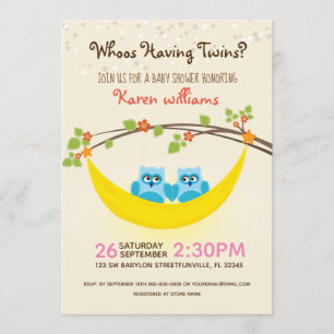 Invitación Owl Baby Shower - ¿Mira quién tiene gemelos?