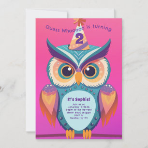 Invitación Owl Birthday Party Kids Bold