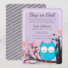 Owl Blossom Purple Purpurinas Stripes Baby Shower