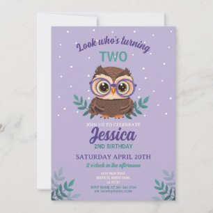 Invitación Owl Chicas de cumpleaños Hoot Glasses Purple
