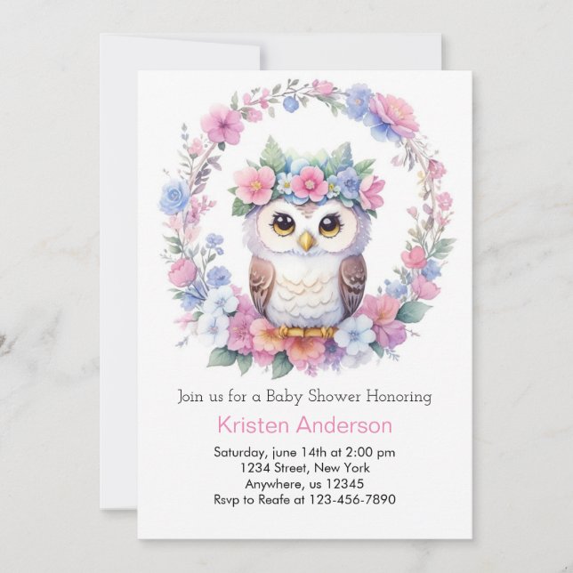 Invitación Owl Elegance: Chica Baby Shower (Anverso)