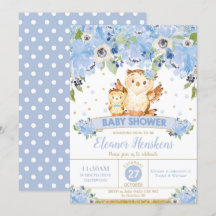 Owl Floral Baby Shower Blue Flowers Baby Boy