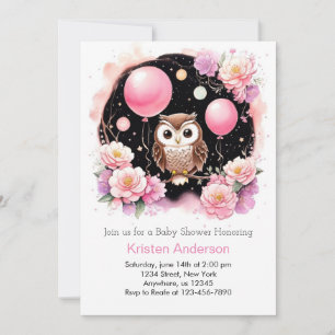 Invitación Owl Forest Adventure Whimsical Chica Baby Shower