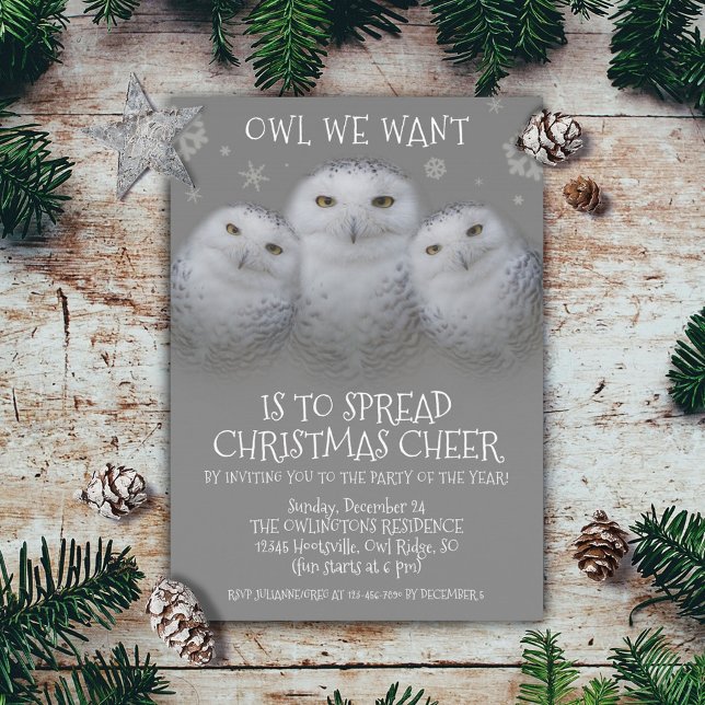Invitación Owl Queremos Navidades Esparcidos Que Alegren A La (Owl We Want to Spread Christmas Cheer Holiday Party Invitation Cover Photo)