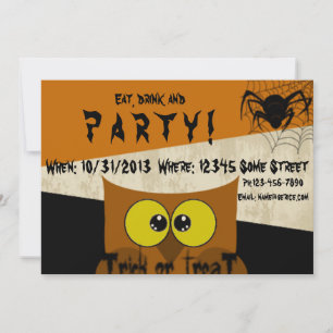 Invitación Owl Spider Naranja web Black Halloween