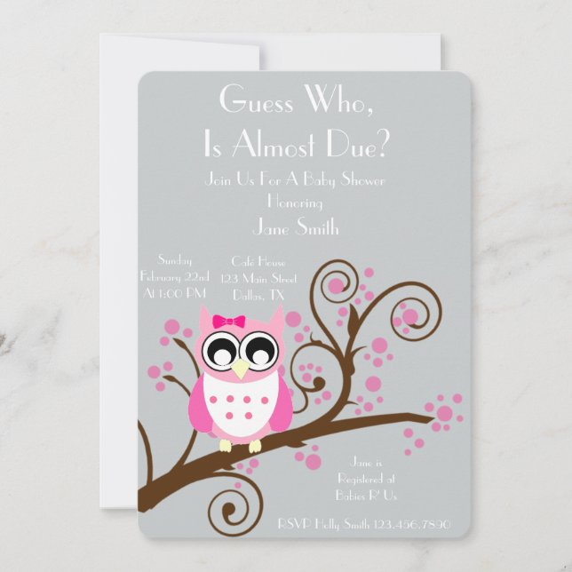 Invitación Owl Theme Baby Shower (Anverso)