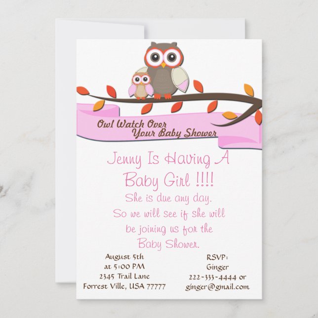 Invitación Owl Watch Over Baby Shower Birthday Party Invite (Anverso)