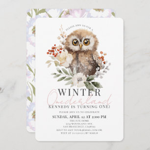 Invitación Owl Winter Onederland Chica primer cumpleaños